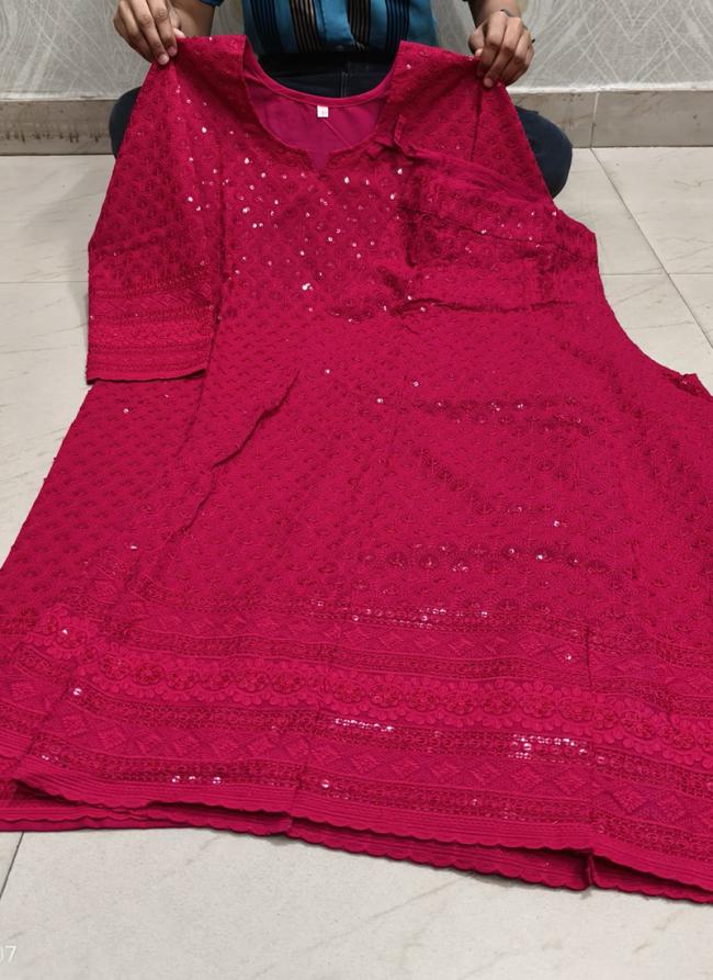 Cambric Cotton Rani Festival Wear Chikankari Phulkari Kurti With Palazzo